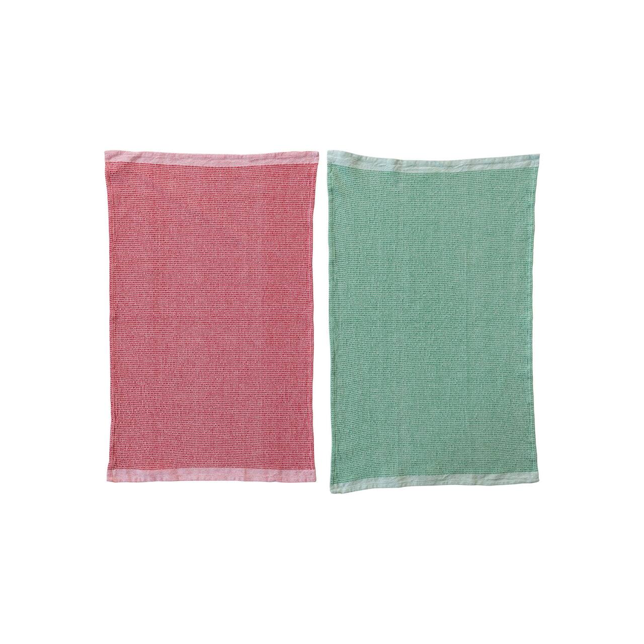 Hello Honey® 30" Pink & Mint Stonewashed Cotton Waffle Weave Tea Towel Set
